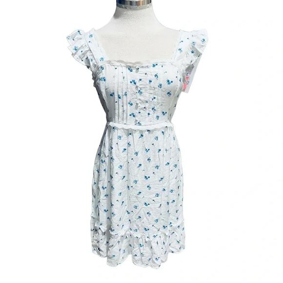 Blu pepper Mini Dress Floral White/Blue Tie on Back Size L NWT - Picture 8 of 8